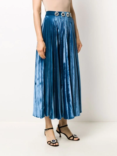 Shop Christopher Kane Crystal-embellished Pleated Midi Skirt In Blue