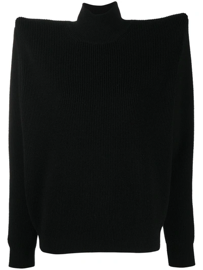Shop Balenciaga Exaggerated-shoulder High-neck Jumper In Black