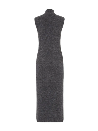 Shop Fendi Knitted Sleeveless High Neck Dress In Grey