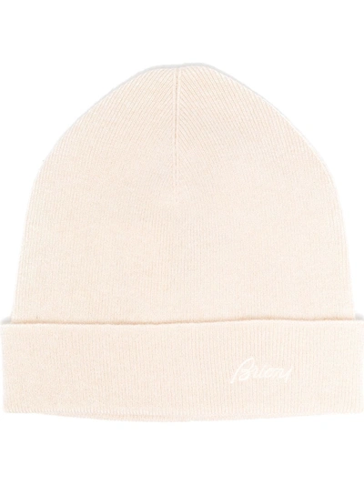 Shop Brioni Logo Print Cashmere Beanie In Neutrals