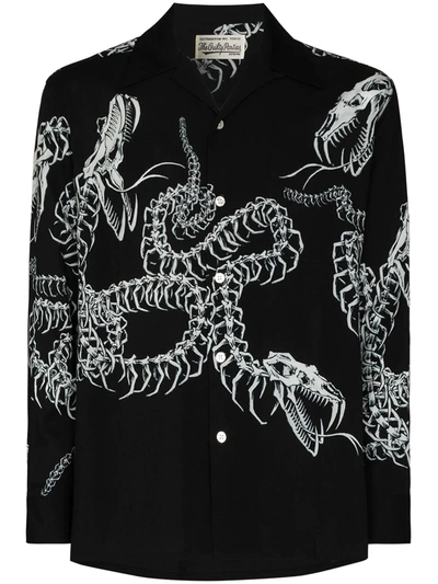 Hawaiian Long Sleeve Shirt (type-6) In Black