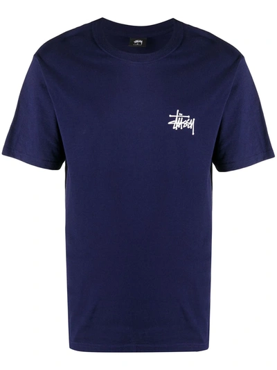 Shop Stussy Logo-print Cotton T-shirt In Blue