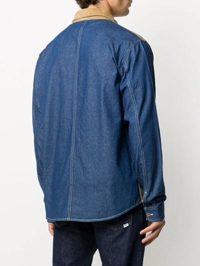 Shop Stussy Panelled Corduroy Shirt In Blue