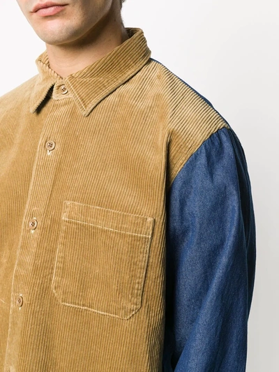 Shop Stussy Panelled Corduroy Shirt In Blue
