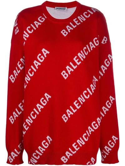 Shop Balenciaga Oversized Logo-print Jumper In Red
