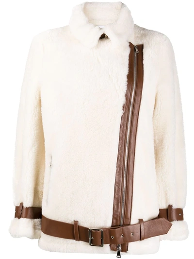 Shop Stand Studio Belted Shearling Jacket In White