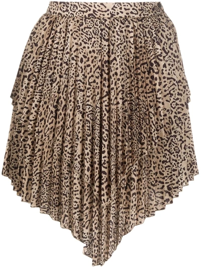 Wandering Animalier Print Pleated Mini Skirt In Brown
