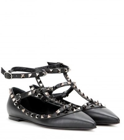 Shop Valentino Rockstud Noir Leather Ballerinas