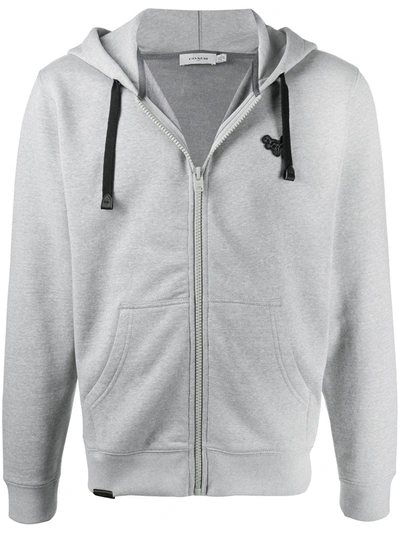 Shop Coach Logo Drawstring Hoodie In Grey