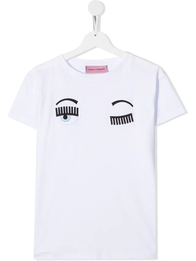 Shop Chiara Ferragni Teen Winking Eye T-shirt In White