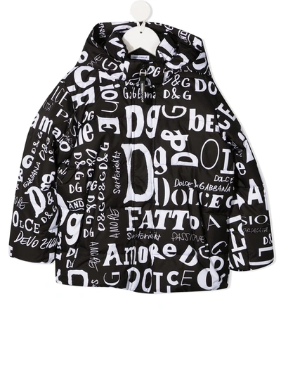 Shop Dolce & Gabbana Logo Print Padded Ski Jacket In Black