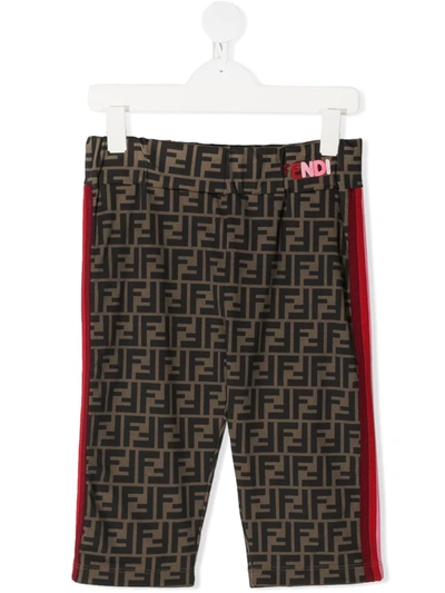 Shop Fendi Teen Zucca Print Stripe Shorts In Brown