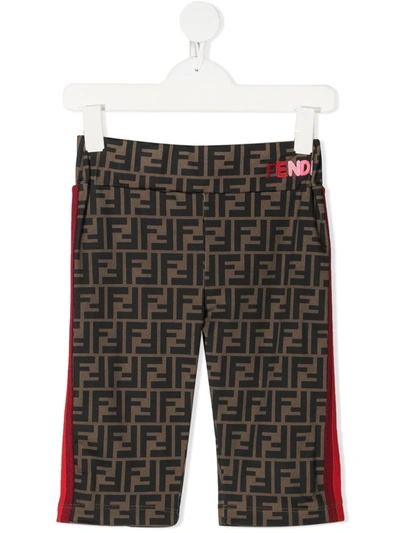 Shop Fendi Zucca Print Stripe Shorts In Brown