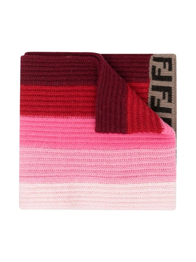 Shop Fendi Tonal Stripe Logo Scarf In Pink