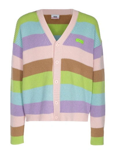 Shop Gcds Wool Blend Striped Cardigan In Multicolor