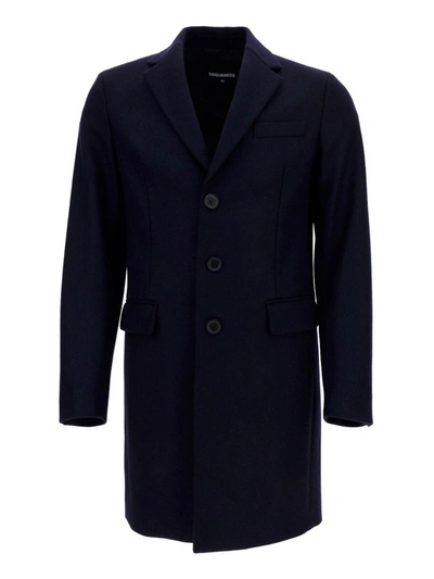 Shop Dsquared2 Wool Blend Blue Coat In Blue