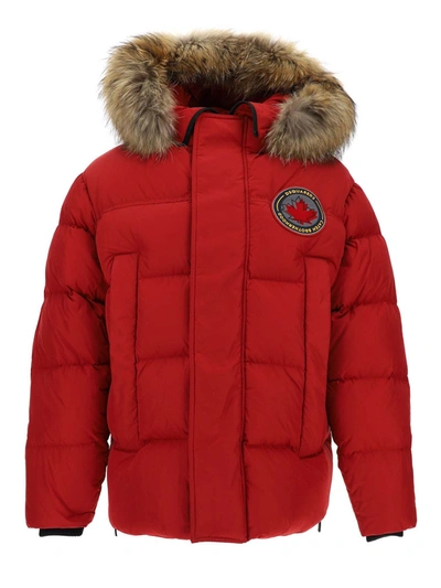 Shop Dsquared2 Logo Patch Tech Fabric Padded Jacket In Red