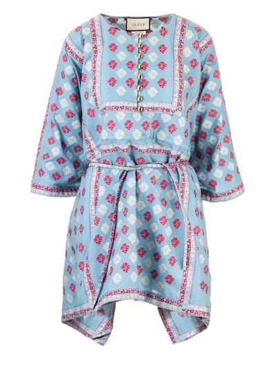 Shop Gucci Floral Gg Kaftan Dress In Light Blue