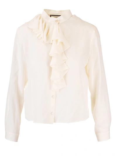 Shop Gucci Jabot Shirt In Ivory Color In White