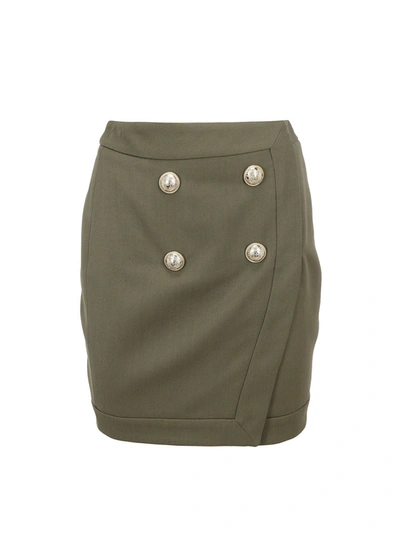 Shop Balmain Viscose Wool Blend Mini Skirt In Green