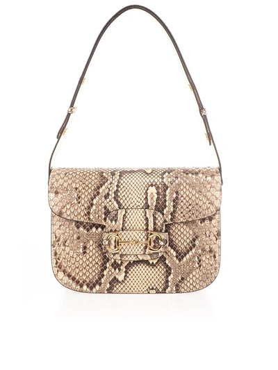 Shop Gucci Horsebit 1955 Small Bag In Beige Python