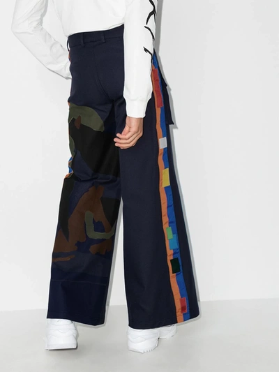 Shop Bethany Williams Blue Patchwork Upcycled Wide Leg Trousers