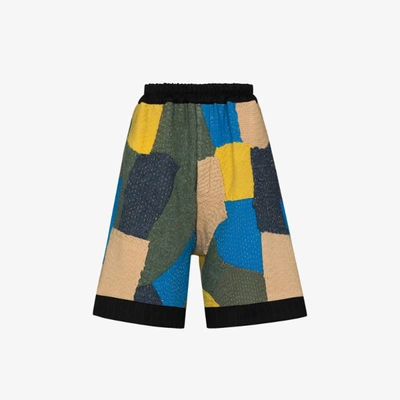 Shop By Walid Blue Silas Knitted Patchwork Shorts