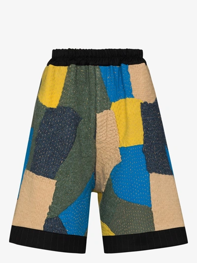 Shop By Walid Blue Silas Knitted Patchwork Shorts