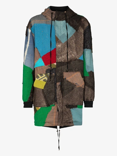 Shop By Walid Brown Hooded Patchwork Parka