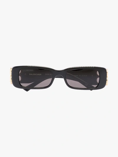 Shop Balenciaga Black Logo Rectangular Sunglasses