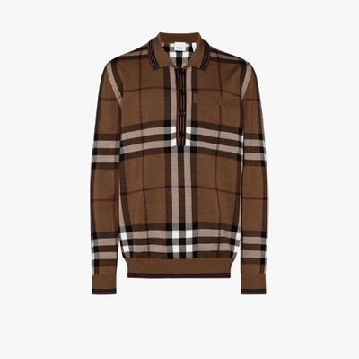 Shop Burberry Large Vintage Check Wool Polo Shirt In Brown