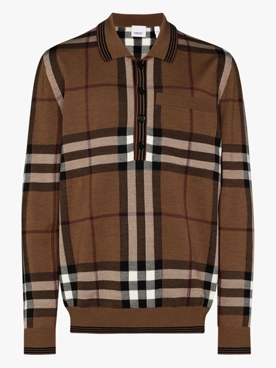 Shop Burberry Large Vintage Check Wool Polo Shirt In Brown