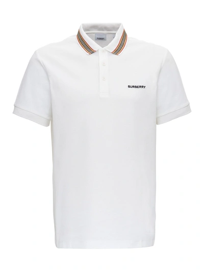 Shop Burberry Johnston Polo Shirt In White