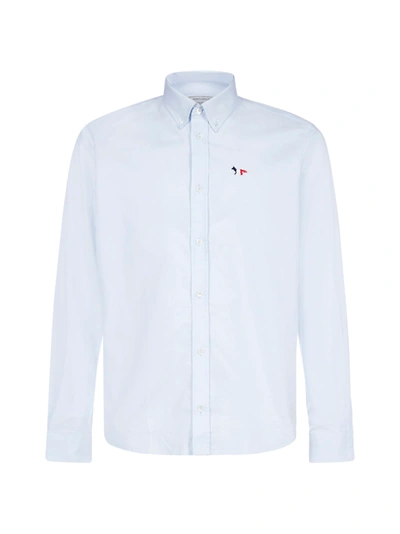 Shop Maison Kitsuné Tricolor Fox-patch Cotton Shirt In Light Blue