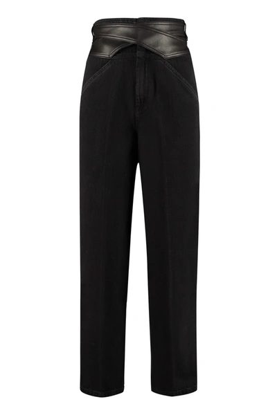 Shop Pinko Shelby Faux Leather Detail Jeans In Black