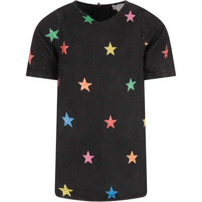 Shop Stella Mccartney Black Dress For Girl With Colorful Stars
