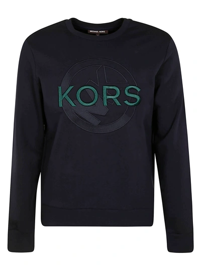 Shop Michael Kors Logo Embroidered Sweatshirt In Blue