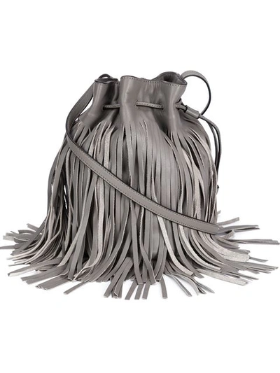 Loeffler Randall 'industry' Fringe Leather Bucket Bag In Dark Gray/ Light Gray