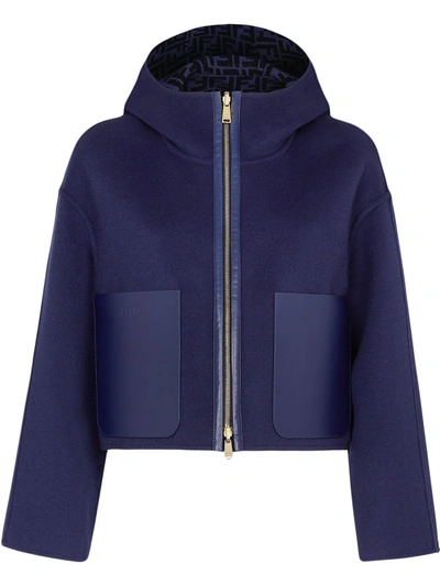 Shop Fendi Logo Print Reversible Jacket In Blue