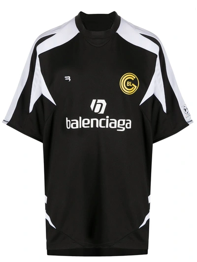 Shop Balenciaga Panelled Logo Soccer T-shirt In Black