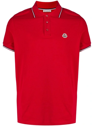 Shop Moncler Logo Patch Cotton Polo Shirt In Red