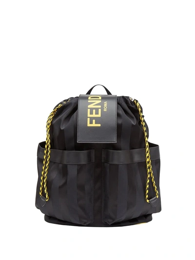 Shop Fendi Logo Print Striped Backpack In Black
