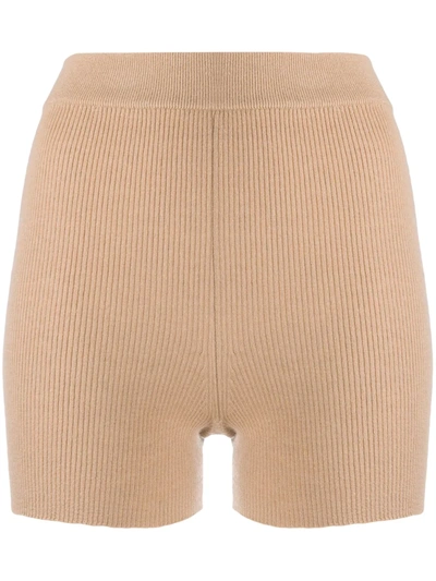 Shop Cashmere In Love Alexa Ribbed-knit Biker Shorts In Neutrals