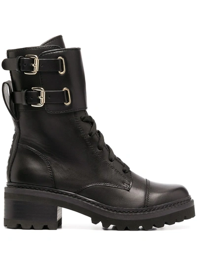 Shop Dkny Lace-up Side Buckle Boots In Black