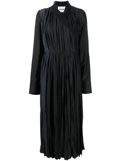 Shop Jil Sander Wraparound Pleated Dress In Black