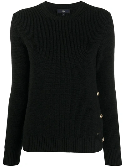 Shop Fay Button-detail Round Neck Sweater In Black