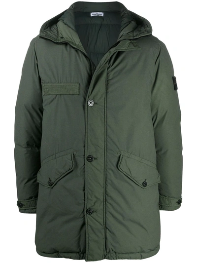 Shop Stone Island Hooded Parka Coat In Green