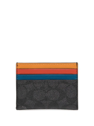 Shop Coach Colour-block Cardholder Wallet In Grey