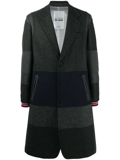 Shop Valentino Horizontal-stripe Single-breasted Coat In Grey