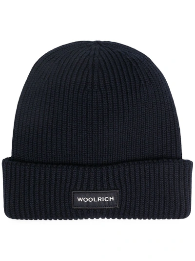 Shop Woolrich Ribbed-knit Beanie In Blue